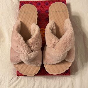 Tory Burch Faux Fur Scallop Wedge Slide